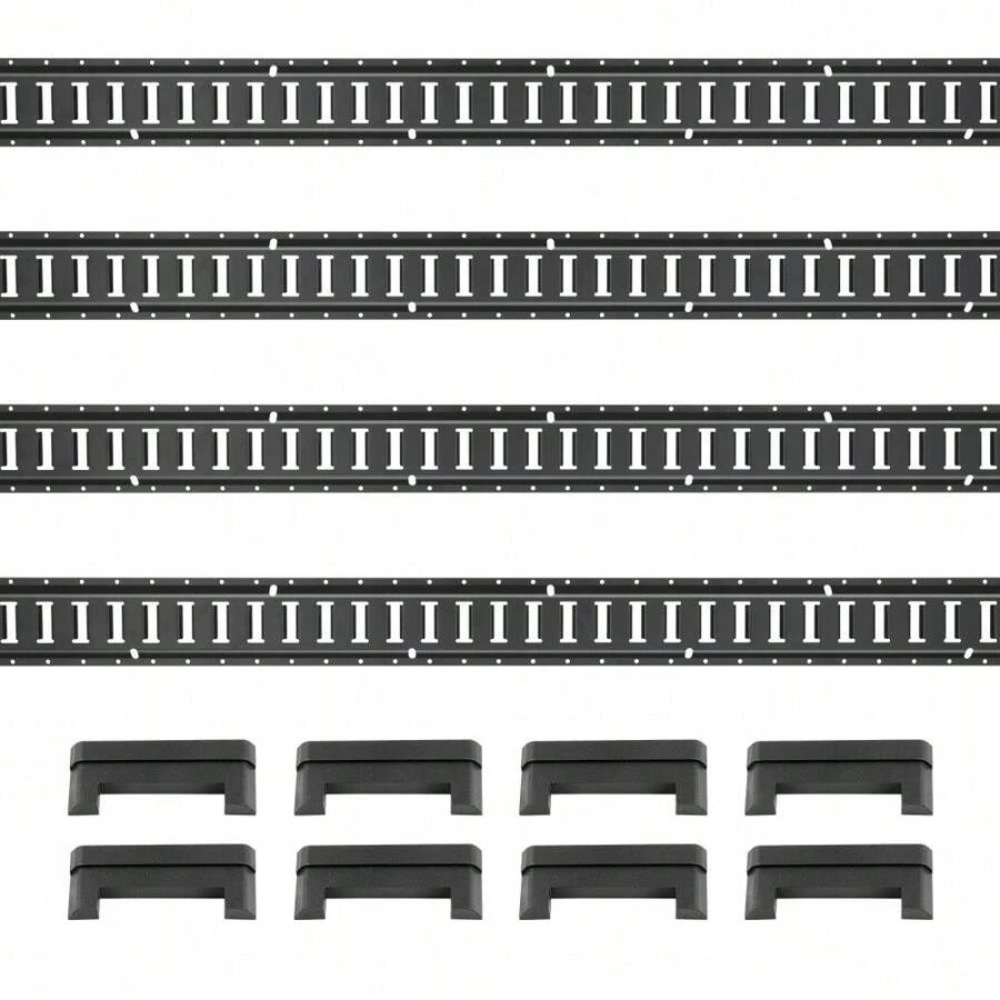 Heavy Duty E Track Tie Down Rail Kit 2 Feet Steel Rails Set Of 4 For Securing Cargo And Heavy Loads Up To 2000 Pounds Ideal For Garages Trailers Motorcycles And ATVs - Black - View 1