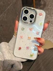 Luxe Epoxy Glitter Vlinder & Bloem IPhone 16 Pro Max Telefoonhoesje, Transparant, Elegant, Creatief Ontwerp Compatibel met IPhone 15, 14 Pro Max, 13 Dames, Koreaanse Stijl