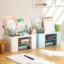 Desktop Organizer Storage Box With 2 Drawers Pen Makeup Storage Box Office Student Stationery - 彩色 - 查看 3