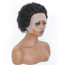 Pixie Cut Curly Human Hair Wigs Ginger 350 Short Curly Lace Front Human Hair Wigs For Women 6 Inch 13x1 Transparent Lace Frontal Wigs Water Wave Dark Rooted To Ginger Orange Color - Natural Black - 查看 4