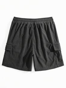 男士时尚经典灯芯绒工装短裤，多口袋设计，带皮革贴片、抽绳和撞色，适合日常休闲、通勤、街头风格，新夏季系列