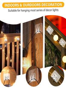 50 piezas de clips para luces de cuerda de exterior con tiras adhesivas - a prueba de agua, resistente a los rayos UV, sin daños, instalación sin herramientas, adecuado para Navidad, patio, jardín, decoración de balcón, clips para colgar luces