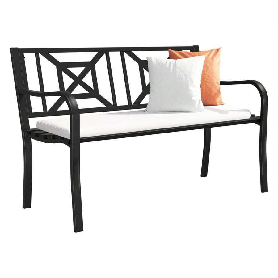 Black Outdoor Bench, MetalGardenCast Iron Heavy-Duty Patiowith Decorative Backrest For Proch Park 880lb Capacity - 彩色 - 查看 1