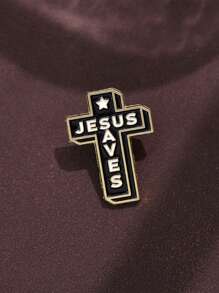 7pcs Jesus Saves Enamel Pins Simple Black Fish Shape Vintage Brooches Lapel Badges Classic Jewelry Gift For Friends - Multicolor - View 2