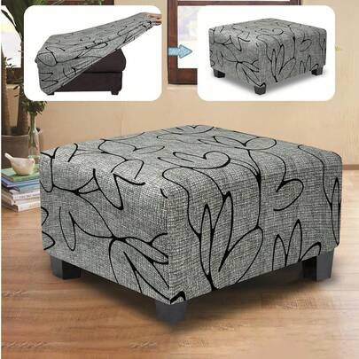 1pc Stretch Rectangular Footstool Cover Printed Footrest Cover, Fits Footstools/Ottomans, With Non-Slip Elastic Bottom