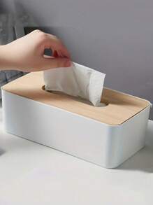 1 件木质盖桌面纸巾盒架 - 彩色 - 查看 1