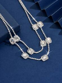 1pc Women's Elegant Multi-Layer Necklace, Cubic Zirconia & Crystal Pendant, Suitable For Everyday Wear, Weddings And Parties - Multicolor - View 9