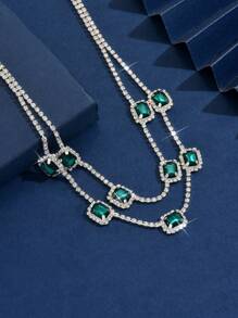 1pc Women's Elegant Multi-Layer Necklace, Cubic Zirconia & Crystal Pendant, Suitable For Everyday Wear, Weddings And Parties - Multicolor - View 8