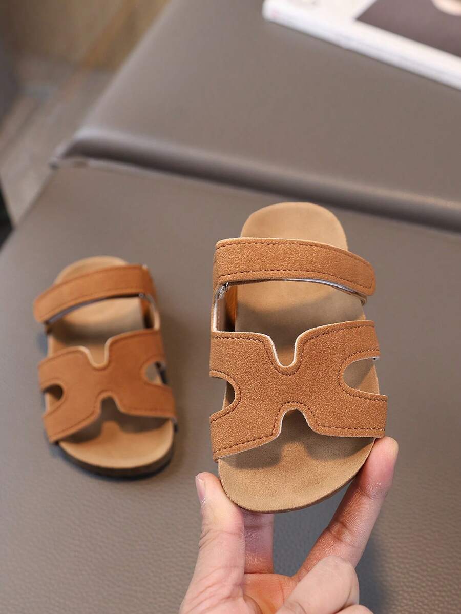 1 Pair Casual Comfortable Versatile Sandals, Open Toe Slides - Brown - View 1