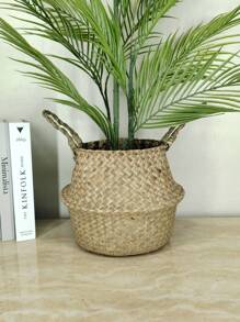 1 pieza Cesta de plantador de paja de mar tejida a mano - Maceta plegable para interiores/exteriores, decoración del hogar bohemia. Cesta de plantador de paja de mar, Cesta de paja de mar con flecos, Cesta de planta plegable, Plantador de paja de mar