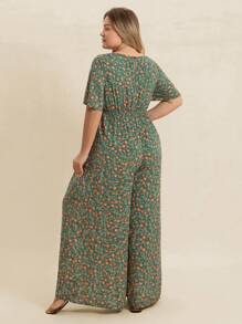 Rusttydustty Tuta a maniche corte con scollo quadrato, a fiori stile boho, con arricciature, per taglie forti, abbigliamento da spiaggia, vacanza tropicale, costume da festival musicale, pasqua