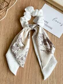 双层缎面面料碎花蝴蝶结发带，优雅花卉印花波西米亚风发带，涤纶