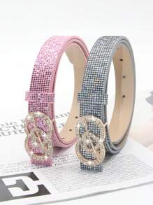 1pc Women's Rhinestone Heart Decor Shiny PU Leather Belt, Cute For Party Dress & Jeans - Multicolor - View 8