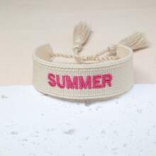 1 件创意复古刺绣“SUMMER”字母友谊手链，波西米亚海滩风格，适合家人、朋友、学生、节日礼物、派对、海滩旅行和日常穿着 - 米色 - 查看 2