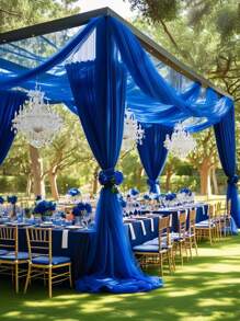 1件皇家蓝雪纺面料,婚礼雪纺装饰,适用于摄影背景、婚礼派对、订婚、仪式、舞台装饰、新娘送礼会、婴儿送礼会、周年纪念/生日派对、婚礼拱门装饰 - 派对横幅、彩带、纯色透明背景,适用于户外派对用品、天花板悬挂、仪式接待、桌布和桌旗装饰、派对桌布 - 寶藍色 - 查看 2