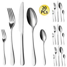 30 piezas Juego de cubiertos de acero inoxidable con tenedor de pastel para 6 personas, Juego de cubiertos duradero de 30 piezas, Juego de cubiertos aptos para lavavajillas, Juego de cuchillo, tenedor y cuchara