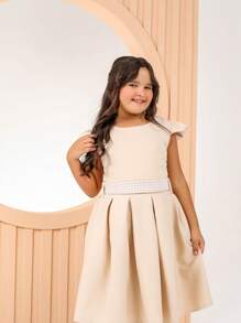 Girls Dress, Princess Style, Party, Wedding, Graduation, Baptism, Youth, Birthday - Màu be - Xem 3