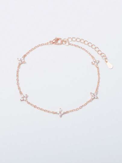 1pc Fashionable Stainless Steel Bracelet With Inlaid Diamonds For Women, Suitable For Daily Wear