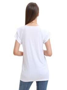 Yeeloon Women's Summer Lotus Sleeve Top Pleated Short Sleeve V-Neck T-Shirt Casual Loose
