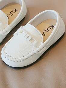 1 Pair Kids Anti-Slip Soft Bottom Classic British Style Loafers, Suitable For Dresses In Spring/Autumn - White - View 6