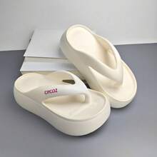 Women's Spring/Summer Thick Sole 6cm Wedge Flip Flops, Elevated, Wear-Resistant, Anti-Slip, Beach Holiday, Casual Fashion Sandals, Minimalist, Comfortable, Durable, Colorful Letter Decor, Slip-On