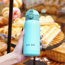 1 件创意迷你可爱不锈钢双层隔热玻璃杯，带背带和独特弹跳设计水瓶，适合返校使用