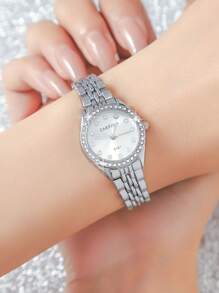 CARYINO 1 件女士不锈钢表带手表，银色和金色双色调，经典商务风格，镶嵌水晶，石英机芯，适合日常使用 - 銀色 - 查看 2