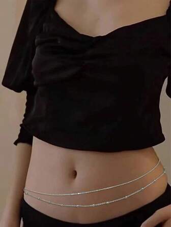 1pc Women's Fashion Double Layered Pearl Chain Body Chain, Suitable For Beach, Nightclub Party