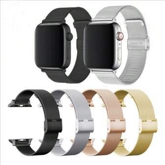 米兰尼斯表带兼容 Apple Watch 表带 44 毫米 42 40 41 45 38 毫米金属表链适用于 Apple Watch 系列 9 8 7 SE 6 5 4 3 配件腕带