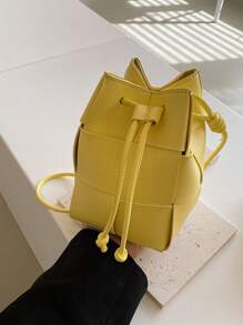 1 pieza Bolso tipo cubo de moda mini, bolso de mano casual y versátil tejido para mujer, bolso transversal de alta gama para el trabajo, bolso de diseño exclusivo para el hombro para uso diario