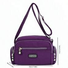 女士休闲尼龙钱包，轻便拉链小包，防水斜挎单肩包 - 紫色 - 查看 7