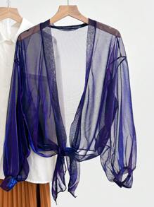 1 peça xale protetor solar decorativo de material chiffon brilhante de cor sólida feminino, cardigan de proteção solar de estilo fofo adequado para primavera, verão, outono, viagens ao ar livre