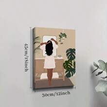 1Pc Framed Wall Art Woman Look At Mirror Canvas Poster Paintings Ideal Gift For Living Room Bedroom Corridor Wall Decor Room Decoration Ready To Hang - 藍色 - 查看 8