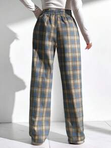 Pantalones largos de mujer, pantalones de cuadros estilo británico, casuales, nueva colección de verano 2025, pantalones rectos y holgados - Cuadros azules y blancos - Ver 3