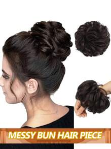 凌乱发髻 1 件装 真人发髻发片 真发发髻接发 波浪卷发发髻 发髻 女士深棕色 - Dark Brown - 查看 1