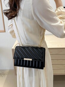 Bolso pequeño con diseño de cadena de textura rombos versátil y de moda