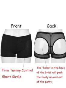 Women Hip Shape Wear Tummy Control Butt Lifter Panties, Hollow Body-Shaper High Waist Shapewear, Slimmer Boyshort Underwear - 黑色 - 查看 6