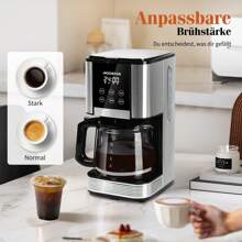 Filterkaffeemaschine, Programmierbar 24h, 1,5L, LCD-Display, 14-Tassen Kaffeemaschine, Edelstahl, 1000W, Intensitätseinstellung, Tropf-Stopp, AutoClean, Warmhaltefunktion, Schwarz - EU C-Typ Stecker (220-240V) - Übersicht 4