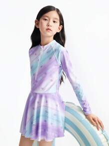 Annil Tween Girl Clothing For Girls Tween Girl Swimwear One-Piece Long Sleeve Suit Summer - Purple - View 2