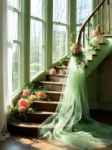 1 件浅绿色透明薄纱拱门帘，婚礼拱门帘装饰透明婚礼背景帘透明布帘，适用于仪式接待天花板装饰户外婚礼背景装饰 - 淺綠色 - 查看 8