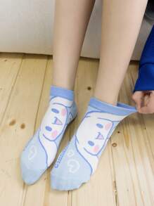Sanrio 5 Pairs Teenage Girls' Blue Cinnamoroll Cartoon Cute Pattern Breathable Short Socks, Suitable For Spring/Summer