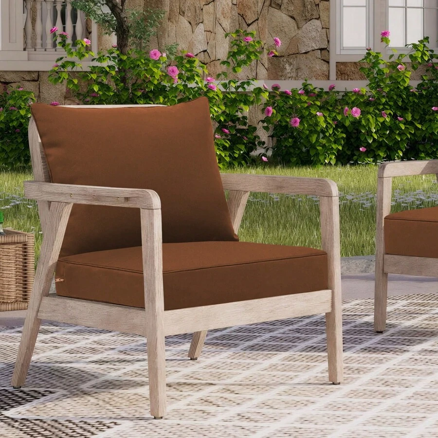 Outdoor Seat Cushion Set Waterproof & Fade-Resistant Patio Chair Cushions With Removable Cover, Deep Seat & Back Cushion Outdoor Patio Furniture Non-Slip Straps & Handle For Garden, Deck, Porch, Sofa Chair Cushion Set - 咖啡棕 - 查看 1