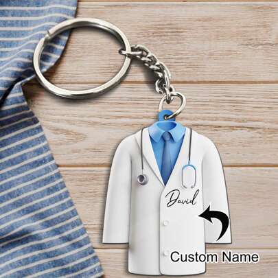 1pc Custom Doctor Name Keychain,Personalized 2D Flatted Doctor Clothing Keychain, Gift For Doctor, Doctor Clothing Gift For Doctor, Medical Keychain Gift,Medical Student Gift,Graduation Keychain,Doctor Keychain,Healthcare Keychain,Stethoscope Keychain,Doctor Coat Keychain,Unique Doctor Gift,Nurse Keychain, ,Engraved,Stainless,Colorful,Cute,Adorable,Funny,Kawaii,Y2K,Stylish,Unisex,Casual,Custom,Personalized,Unique,Customized,Ideal Gifts For Him,Ideal Gifts For Her,Her,Boyfriend,Girlfriend,Family,Friends,Travel Accessories,Travel Accessories