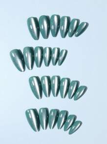 Bộ 24 miếng dán móng tay acrylic hình hạnh nhân bóng bẩy kiểu mắt mèo Y2K, thiết kế hình hạnh nhân, vừa vặn hoàn hảo với móng giả, bao gồm: 1 miếng gel dẻo và 1 dũa móng, móng mắt mèo màu hồng nhạt, phù hợp cho phụ nữ và các cô gái sử dụng hàng ngày hoặc trong các bữa tiệc. - Màu xanh bạc hà - Xem 3