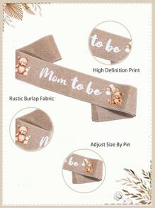 三件套：熊图案亚麻孕妇绶带、孕妇/准爸爸胸针、迎婴派对装饰、波西米亚风孕妇绶带、迎婴派对胸花胸针套装、孕妇礼物、派对装饰 - 卡其色 - 查看 8