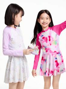 Annil Tween Girl Clothing For Girls Tween Girl Swimwear One-Piece Long Sleeve Suit Summer - Pink - View 3