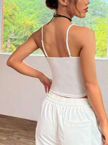 Custom Women's V-Neck Camisole - Add Your Own Text In Your Choice Of Colors And Fonts, Design Your Own Personalized Printed Camisole, Anniversary Gift, Valentine's Day, Mardi Gras, Custom Gift, Custom Women's Camisole, Gift For Girlfriend/Family, Mother's Day Gift, Birthday Gift, Wedding Gift, Tops, Women's Camisole, Women's Top, Patterned Women's V-Neck Camisole, Women's Tops, Women's Summer Tops - White - View 3