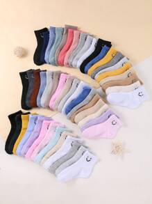 10對兒童隨機顏色實色微笑臉設計運動中筒可愛襪子,適用於日常穿著 - 彩色 - 查看 5