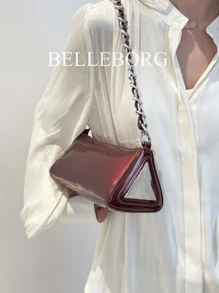 kekedou Túi xách nữ dễ thương và gợi cảm phong cách Y2K có trang trí dây xích, túi đeo vai tối giản dưới cánh tay, thiết kế không điển hình - Màu Đỏ Sâu - Xem 2