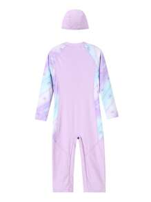 Annil Tween Girl Clothing Girls Boys Medium And Large Tween Girl Swimwear One-Piece Long Sleeve Suit Summer - Purple - View 5
